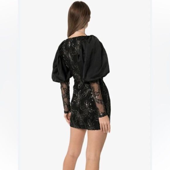 Rotate Birger Christensen Sequin Embellished Puff sleeve Black mini 10 US - Picture 5 of 14